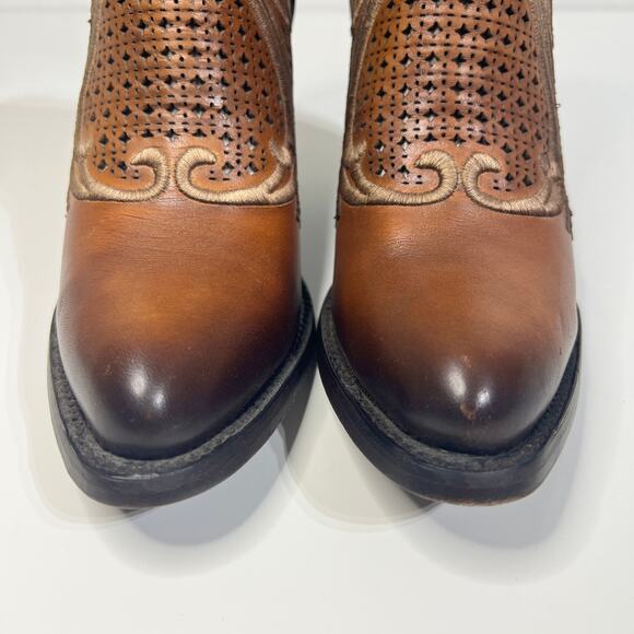 Cuadra Brown Leather Western Booties Size 7.5 | Cutout Embroidery & Heel Detail - Picture 15 of 16